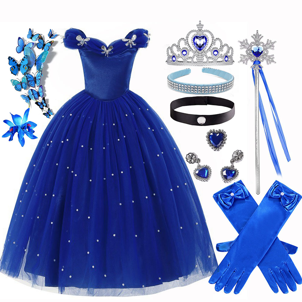 Summer Clothing Baby Girl - Sommerliche Weihnachts-Luxus-Cinderella-Kleidung für Mädchen, schulterfreie, bodenlange